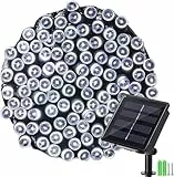 NEXVIN Luci Natale Esterno Solare 20M 200 LED, Catena Luminosa Esterno Solare Impermeabile, 8 Modi, Luci Natalizie da Esterno Energia Solare Decorative per Albero Giardino Patio (Bianco Freddo)