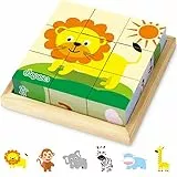Japace Puzzle in Legno, Puzzle con Animali 3D Cubo di Legno Giocattolo Educativi Montessori per Bambini 1 2 3 4 Anni, Regalo di Compleanno per Ragazzi e Ragazze
