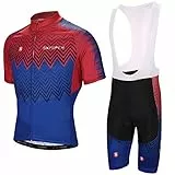 SKYSPER Completo da Ciclismo Uomo, Abbigliamento da Ciclismo Estivo Maglia Maniche Corte + Salopette 3D Gel Cuscino Traspirante Asciugatura Rapida per MTB Bici da Corsa Bici da Strada ect, L, By