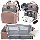 LEcylankEr Zaino per Pannolini con Lettino - Zaino Fasciatoio Mamma Multifunzione Grande con Fasciatoio e Borsa isolante, Zanzariera e Porta di Ricarica USB (Grigio rosa)