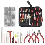 Yuhtech Kit per La Creazione di Gioielli, Set di 1300 Pezzi di Accessori per Gioielli con Aghi per Bordatura, Pinze per Gioielli e Accessori per Orecchini per La Riparazione di Collane e Gioielli
