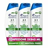 Head & Shoulders Antiforfora Shampoo + Balsamo 2in1 Menthol Fresh, Per Capelli Grassi, Fino Al 100% Protezione Per Cute E Capelli, 3x540ml