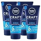 Nivea Men Craft Stylers Gel Capelli Effetto Bagnato Brillante Aqua Shiny Effect Fissaggio Mega Forte Finitura Lucente - 4 Flaconi da 150ml