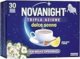 NOVANIGHT Tripla Azione Dolce Sonno, Tisana Solubile, Estratti per Dormire Meglio, con Melatonina, Melissa e Magnesio, Senza Glutine, 30 Bustine al Gusto Miele e Limone