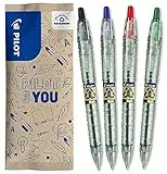 PILOT, B2P Ecoball, Penna a Scatto Ecologica, Ricaricabile ed Ecosostenibile, Punta Media, Colore Nero, Blu, Rosso e Verde