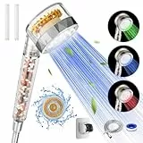 Rovtop Soffione Doccia Anticalcare, Doccino a Led con Cambio di Colore ad Alta Pressione, Helix Elica Doccetta Portatile con Tubo 1.5M, Staffa, 2 Filtri In Cotone PP