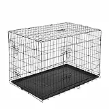 PawHut Gabbia Trasportino per Animali Domestici Pieghevole in Acciaio Doppia Porta 122 × 77 × 82cm Nero