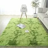 Lanyesky Tappeto peloso Tappeto da soggiorno grande Tappeto moderno da soggiorno per bambini, Tappeto morbido e soffice per camera da letto (120x160cm, verde)