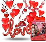 Set di decorazioni di San Valentino XXL, proposta di matrimonio, con palloncini, ghirlanda, palloncini in foil, petali di rose rosse, per lui e lei, fidanzata e fidanzato (XXL)