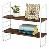 mDesign Moderno scaffale da parete a 2 ripiani – Mensole da muro in legno con staffe in metallo resistenti alla ruggine – Ripiano da appendere con 2 mensole per bagno, ecc. – bianco/naturale
