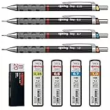 rOtring Tikky - Kit da 3 portamine con codice cromatico 0,35 / 0,5 / 0,7, 4er Komplettset, 1
