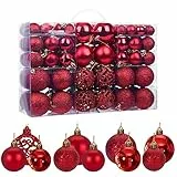 MTSCE 100 pezzi Palle di Natale rosse - Palle per albero di Natale Decorazioni natalizie Decorazioni per l'albero di Natale, brillanti, opache, lucide Set di palline di Natale, Ø 3, 4 e 6 cm