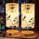 GPATIO 2 Pezzi Abat Jour da comodino moderne, Lampada da Comodino con Controllo Touch, Stampato Paralume Lampada da Tavolo Dimmerabile con Porte di Ricarica 2 USB per Camera Letto, Lettura, Soggiorno