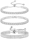 JeweBella 3PCS Bracciale Tennis Argento per Donna Bracciale Regolabile in Zirconi Set di Bracciali Cristalli Classici Diamanti Bracciale Donna Argento Regalo di Gioielli per Fidanzata, Madre, Amica