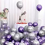 Unisun Palloncini metallizzati, 50 palloncini metallici colore viola lucido, argento cromato, palloncini in lattice addensati per fidanzamento, baby shower, decorazioni per feste di compleanno