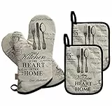 Grevy 4 Pezzi Guanti da Forno e Presine Cotone Resistente al Calore Guanti da Cucina, 100% Cotone