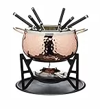 Artesà Set per Fonduta con 6 Forchette e Ciotola in Acciaio Inox, Ciotola in Ceramica, Supporto in Metallo e Bruciatore a Doppio Combustibile per Cioccolato, Formaggio o Carne