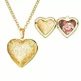 U7 Collana Pendente Donna Medaglione Cuore Scultura Pieno Fiore Doppio Lato Locket Portafoto, Catena Regolabile, Placcato Oro 18K, Regalo Natale per Moglie, con Confezione, Colore Oro