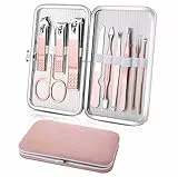 Tagliaunghie Set Professionale - Manicure Set Grooming Kit Strumenti per Manicure e Pedicure 10pcs (Rosa)