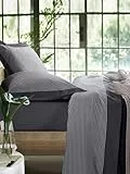 EVERGREENWEB - Set Completo Lenzuola da Letto Singolo 160x300 cm in Morbido Cotone Naturale 100% Stampato Design a Righe, Kit Biancheria + Fodera per Cuscini Tessuto Anallergico Color Antracite, Vega