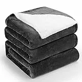 HOMFINE Coperta Pile 150x200cm-600GSM Plaid Coperta Sherpa Coperta Letto Singolo Coperta Divano Coperta Morbida Coperta Matrimoniale Invernale Coperta Fluffy Coperta Calda e Confortevole Grigio