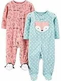 Simple Joys by Carter's Tutina con Piede in Pile Bimba, Pacco da 2, Blu Volpe/Pesca Animalier, 6-9 Mesi