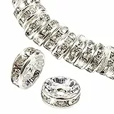 TOAOB 100 pezzi Perline Strass Distanziatori Metallo Distanziali Beads 8 mm Argento Rondelle Perline per Braccialetti Fai da Te Collana Bracciali Creazione di Gioielli