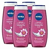 Nivea Doccia Gel Waterlily & Oil Detergente Corpo Rinfrescante Fragranza di Ninfea Formula Delicata ad Azione Idratante e Nutriente con Perle d'Olio e Vitamine C ed E - 4 Flaconi da 250ml