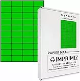 Etichette adesive multiuso A4-52.5 x 29.7 mm - Colore fluo Verde Opaco - 1000 Etichette / 25 fogli - Per stampanti Laser/a getto d'Inchiostro