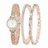 Clastyle Set di Orologi e Bracciali da Donna Elegante Sottile Orologio da Polso Oro Rosa con 2 Braccialetti Orologi Donna Strass Madreperla Regalo Orologio
