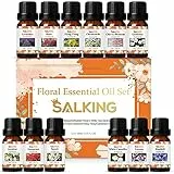 SALKING Set di Oli Essenziali per Diffusori 12 x10ml, 100% Puro Lavanda, Rosa, Ylang Ylang, Gardenia, Camomilla, Gelsomino, Geranio, Neroli, Campanula, Fresia, Camelia Bianca, Fiore di Ciliegio