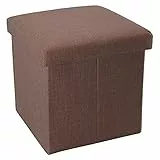 INTIRILIFE Pouf Pieghevole 38x38x38 cm in Marone Ambra - Cassapanca Cubo Contenitore Imbottito de Tessuto a l'Ottica Lino con Coperchio - Ottomane Poggapiedi Sgabello Panca Poltrona