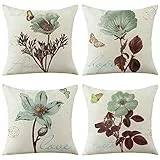 KSSKEN 4 Pack Cuscini Divano 45x45 cm, Federe per Cuscino Divano Cotone Biancheria Decorativi Copricuscini per Divano Ufficio Camera da Letto Auto-Fiore d'epoca4
