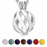 Morella Collana Donna Acciaio Inossidabile 70 cm con Ciondolo Spirale e 7 Sfere con Pietre preziose Gemme minerali in Un Sacchetto di Velluto