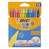 BIC Kids Pastelli Colorati, Plastidecor, Colori Assortiti, Confezione da 12 Pastelli, Colori per Bambini a Casa e a Scuola