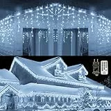 Qedertek Luci Natale Esterno Cascata Tenda Luminosa Bianco, 432 LED 10.8M Luci Natalizie da Esterno con Telecomando, 8 Modalità, Timer Luci Decorazione Natale per Feste, Finestra, Balcone