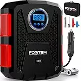 FORTEM Compressore Aria Portatile per Pneumatici, Bicicletta, 12V con Luce a LED, Manometro Digitale, con Gonfiaggio/Spegnimento Automatico, con Custodia (Rosso)