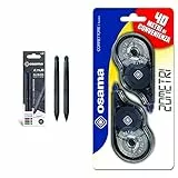 OSAMA 4 MULTI penna a sfera quattro colori, ALL BLACK, pack da 2 pezzi, OW 84005560 & Bianchetto a Nastro, 2 Pezzi, 20 Metri - Correttore a Nastro Ideale per Cancelleria Scuola