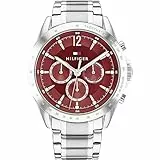 Tommy Hilfiger Orologio analogico multifunzione al quarzo da donna con cinturino in acciaio inossidabile, Rosso (Burgundy)
