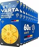 VARTA Batterie per apparecchi acustici tipo 10, 60 pezzi, giallo, pile Power on Demand, confezione economica, per amplificatore acustico, Made in Germany [Esclusivo su Amazon]