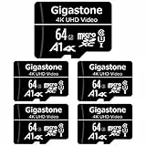Gigastone Micro sd 64 GB, Set da 5, A1 U3 4K, per Telefono Fotocamere Videocamere Dashcam GoPro DJI Drone Fino a 95/35 MB/s (R/W) con Adattatore Scheda Micro SD