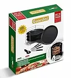 Guardini Scatola regalo 10 pezzi pizza: 1 Griglia porta tegami+4 Tegami pizza Ø32cm+4 Coltelli+1Rotella, Acciaio con rivestimento antiaderente, colore nero