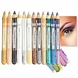 Mimore 12 Colori Set Penna Ombretto, Glitter Evidenziatore Eyeliner Professionale Matita Occhi Perlato Luminoso Ombra Stick Impermeabile Lunga Durata