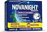 NOVANIGHT Tripla Azione, Integratore Alimentare con Melatonina per Dormire, Magnesio e Griffonia, Senza Glutine, 20+20 Bustine Orosolubili al Gusto Camomilla e Agrumi, Non Induce Dipendenza