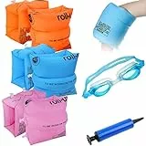 EQARD Braccioli Bambini 1-6 Anni Bracciali da Nuoto 3 Paia Gonfiabili Ali D'acqua PVC Galleggianti per Piscina Aiuto Gilet con Occhialini e Pompa D'aria
