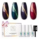 RSTYLE Smalto Semipermanente, 4 Colori Blu Viola Rosso Glitter Smalti Semipermanenti Per Unghie Magnetico Smalto Gel Unghie Uv Smalto Nail Polish Uv Led Gel Unghie Manicure con Magnete