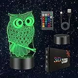 LOMUG Lampada illusione gufo 3D, lampada gufo 3D, luce notturna 3Dragazza 7 colori che cambiano lampada da tavolo ottica Usb con controllo a sfioramento lampada illusione 3D
