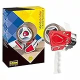 Idena 631049 - Set di dispenser per nastro da imballaggio, dispenser manuale per nastro da imballaggio da 66 m x 50 mm, incluso 1 rotolo di nastro da imballaggio a bassa rumorosità, marrone