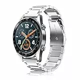 FINTIE Cinturino Compatibile con Huawei Watch GT/GT 2 / GT Active/GT Elegant Smartwatch - Cinturini di Ricambio in Acciaio Inossidabile Banda con Fibbia di Metallo, Argentato