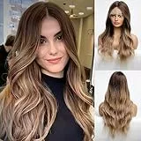 HAIRCUBE Parrucca anteriore in pizzo naturale parrucca marrone marrone parrucca sintetica lunga parrucca parte media parrucche da 24 pollici per donne indossano ogni parrucca